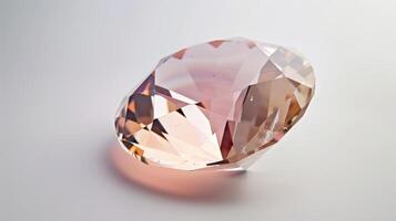 Elegant CloseUp of Polished Morganite Gemstone Against Soft White Background, Ideal for Jewelry Design, Luxury Marketing, and Poster Print photo