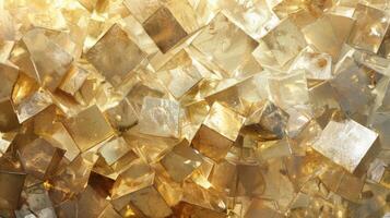 Closeup of Gleaming Pyrite Crystal Cubes Pattern in Golden Hues for Background and Decorative Design photo
