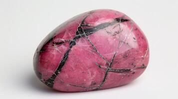 CloseUp of Single Polished Rhodonite Stone, Ideal for Geology and Mineral Collectors, Design for Prints and Posters photo