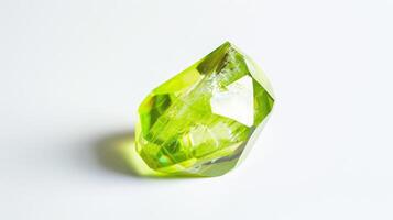 CloseUp of Single Polished Peridot Gemstone on White Background for Design, Print, Poster photo