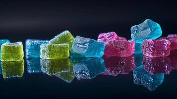 Vibrant Gummy Candies on Reflective Surface in Artistic Still Life photo