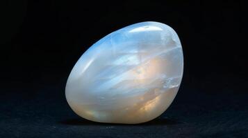 Close Up of a Polished Moonstone on a Dark Background Highlighting Its Translucent Properties and Luminescence photo