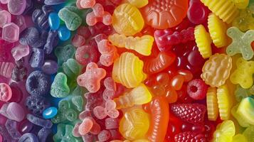 Vibrant and Colorful CloseUp of Assorted Gummy Candies, Ideal for Design, Print, Card, Poster, or Web Use photo
