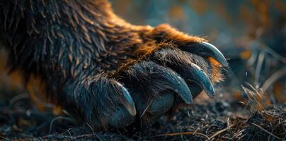 Close-up view of a bear's paw, focusing on its sharp claws. photo
