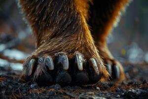 Close-up view of a bear's paw, focusing on its sharp claws. photo