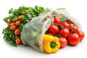 Fresh, colorful vegetables in a net bag. photo