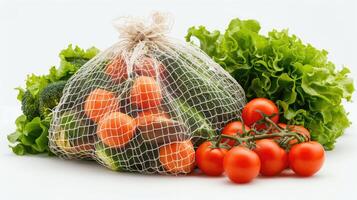 Fresh, colorful vegetables in a net bag. photo