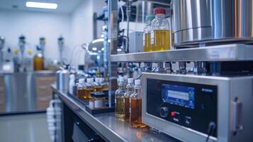 Modern Cannabis Extraction Lab with Advanced Equipment, Bottles of Extracts, and Analytical Devices for Scientific Research and Quality Control photo