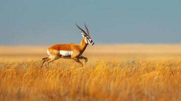 Elegant Pronghorn Antelope Running Across Open Prairie Wildlife Photography for Nature Enthusiasts Prints and Posters photo