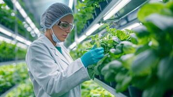 Modern Vertical Farming Inside a Technologically Advanced Greenhouse for Sustainable Agriculture and Efficient Plant Growth photo