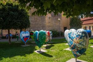 Podebrady- Czech- 27 July 2024. Exhibition of Hearts with Images of EU Countries photo