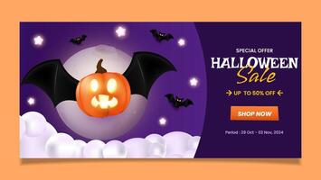 Halloween sale banner template is suitable for flyers and banners with pumpkin and bat design elements. EPS 10 illustration vector