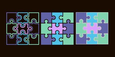 Square puzzle of 9 pieces colorful set vector