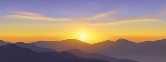 Sunset over mountain range with colorful sky vector