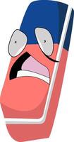 Pink eraser with blue top and scared expression, ideal for educational or backto school designs and content related to mistakes. vector