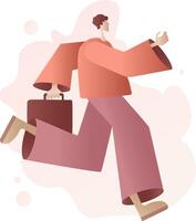 Illustration of a young man running with a suitcase to a meeting vector