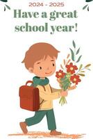 Postcard with a primary school student on September 1 vector