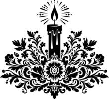 candle with Floral design Silhouette Motif Pattern, candle Flower design elements silhouette pattern black and white vector