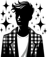 stylish boy silhouette in black and white flat style isolated on a white background vector