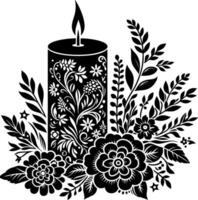 candle with Floral design Silhouette Motif Pattern, candle Flower design elements silhouette pattern black and white vector