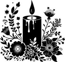 candle with Floral design Silhouette Motif Pattern, candle Flower design elements silhouette pattern black and white vector