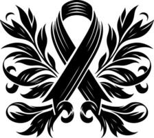 Banners and ribbon silhouettes isolated on a white background, Awareness Ribbon Silhouette illustration with vintage style isolated black and white design vector
