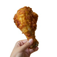 A hand holding chicken leg isolated on transparent background, Ai png