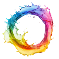 Abstract colorful rainbow color painting illustration and Watercolor Splash Circle Frame set isolated on a transparent background png