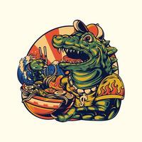 cute lizard ramen art design vector