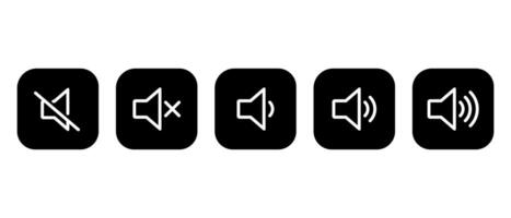 Speaker volume, sound level icon set on black square vector