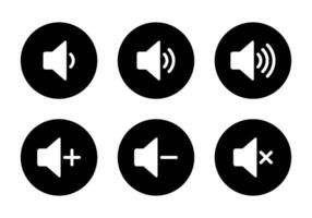 Speaker volume icon set collection on black circle. Sound level sign symbol vector