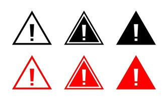 Warning, caution icon set in generic style. Exclamation mark on triangle shape vector