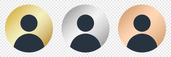Gold, silver, and bronze membership icons. Default avatar profile icon. Membership icon. Social media user image. illustration vector