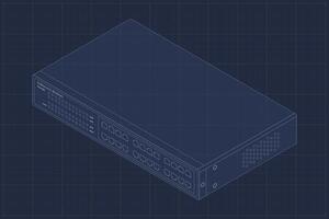 Blueprint of isometric switch. Networking ethernet switch. Isometric switch. Network technology. illustration vector