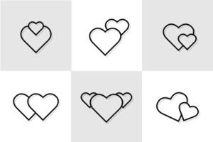 Set of cute minimalist one line art heart shape icons, drawing of single continuous line isolated on background vector