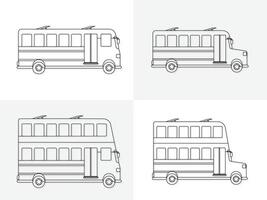 Set of transport buses one line art illustration, auto bus icons, drawing of single continuous line isolated on background vector