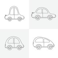 Set of transport cars one line art illustration, auto car icons, drawing of single continuous line isolated on background vector