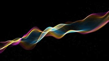 Multi-colored stream black background. Color wave diagonally. linear stripe that flows smoothly. Rainbow smoke with dust particles. Movement of smooth energy yellow, pink, blue colors. video