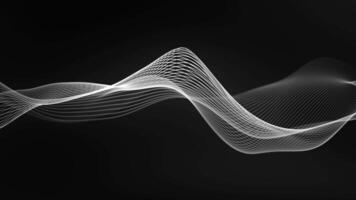 White wave on a black background. wave of gray color. Linear wave, graphic shape flow. Digital monochrome, black and white background. Smoke illustration. Smooth water video