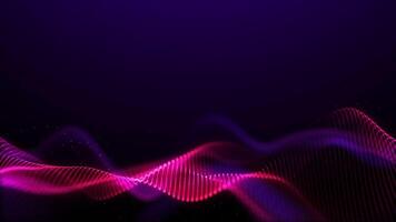 ljus rosa Vinka på en mörk bakgrund. lila rök. fluorescerande röd blå slät rörelse av partiklar på en suddig data ström. svängning av digital vågor. vibration av de strömma av Plats. video