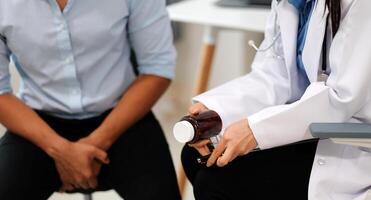 Urologists advise patients about prostate problems. Treatment of cancers of the urinary tract and male reproductive organs The concept of men's health problems Close-up pictures photo