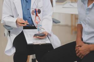Urologists advise patients about prostate problems. Treatment of cancers of the urinary tract and male reproductive organs The concept of men's health problems Close-up pictures photo