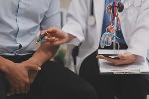 Urologists advise patients about prostate problems. Treatment of cancers of the urinary tract and male reproductive organs The concept of men's health problems Close-up pictures photo
