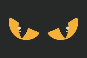 Cat evil yellow eyes on black background. Retro groovy vector