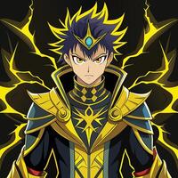 Powerful Anime Fighter Charging Energy with Electrifying Aura in Dynamic Pose vector