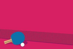 Ping pong racket and ball on a pink background, simple illustration, flat style, minimalism vector