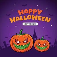 Flat halloween background with orange pumpkin vector