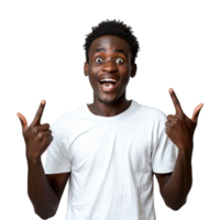 A man with a big smile on his face is pointing at something png