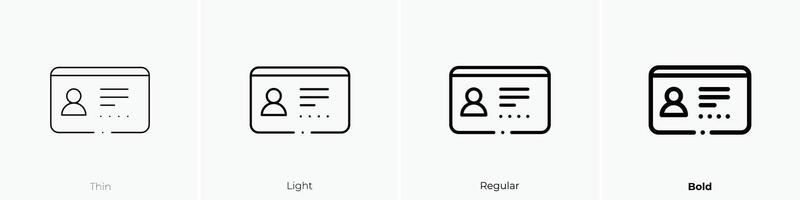 driver license icon. Thin, Light, Regular And Bold style design isolated on white background vector