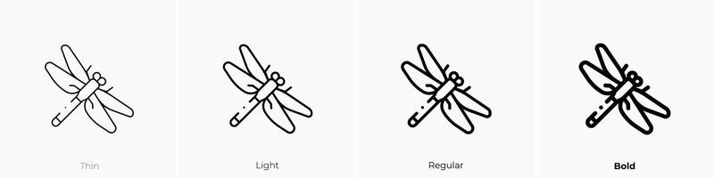 dragonfly icon. Thin, Light, Regular And Bold style design isolated on white background vector